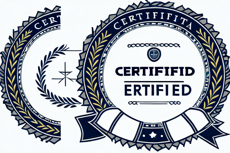 A certification seal with a ribbon and a shield